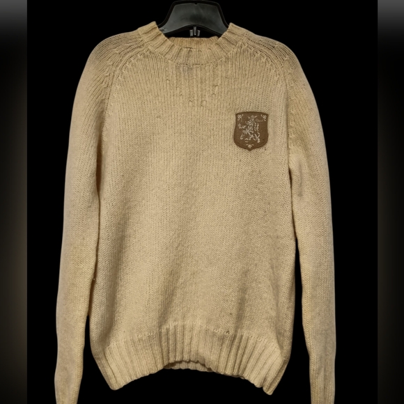 M💙Diesel 100% Wool Cream Beige Crewneck Sweater with Logo - Picture 2 of 7